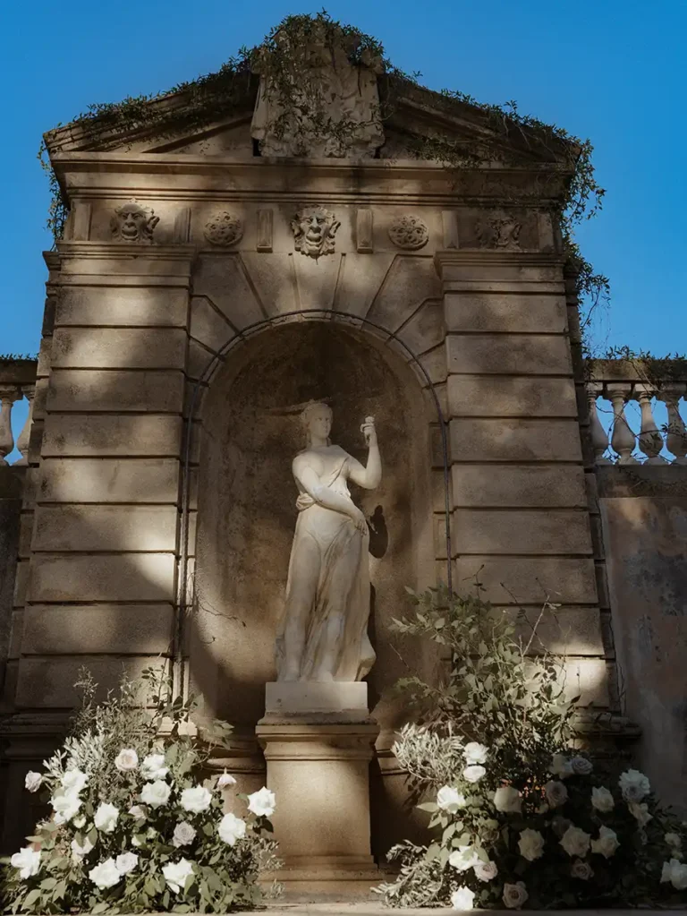 home wedding venues guarding the steps of a historic villa